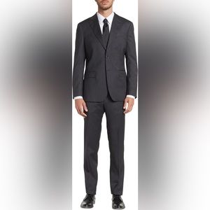 NWT Zanetti Black Milano Pinstripe Notch Two-Button Sartorial Suit Jacket Pant
